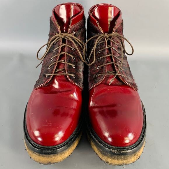 ETRO Size 10 Red Paisley Pony Hair Leather Crepe Sole Ankle Boots main image 4